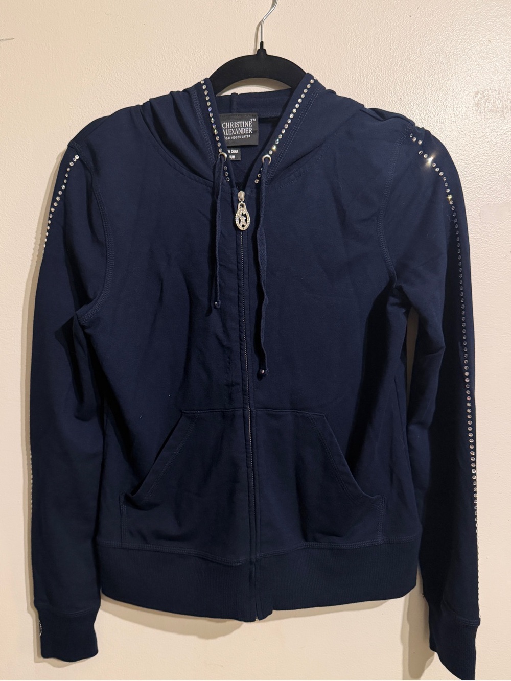 Christine Alexander Navy Zip-Up Hoodie with Stud Trim - Picture 9 of 9